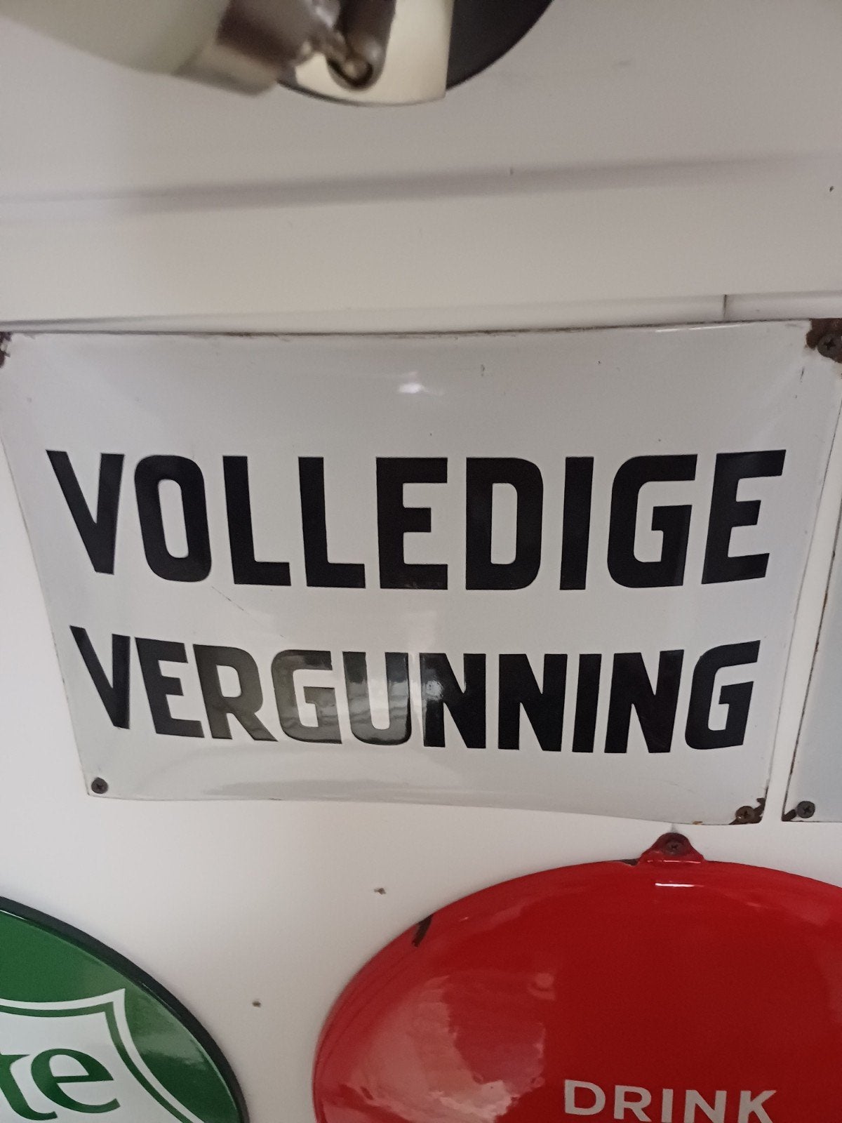 Vintage Emaille Bord "VOLLEDIGE VERGUNNING", Ophalen of Verzenden