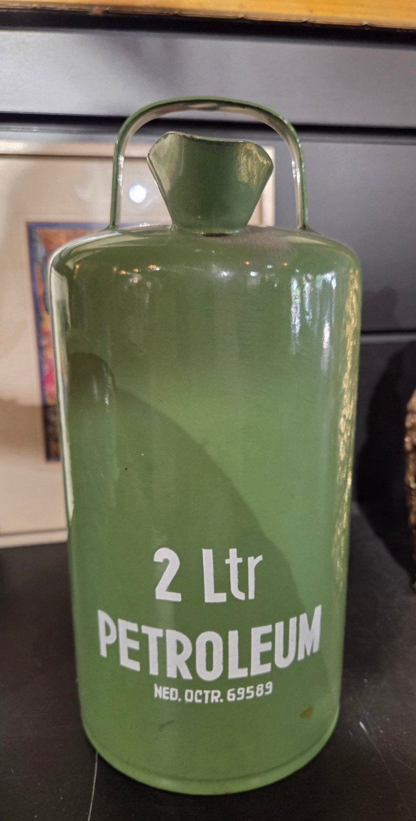 Vintage Groene Petroleum Kan - 2 Liter, Ophalen of Verzenden