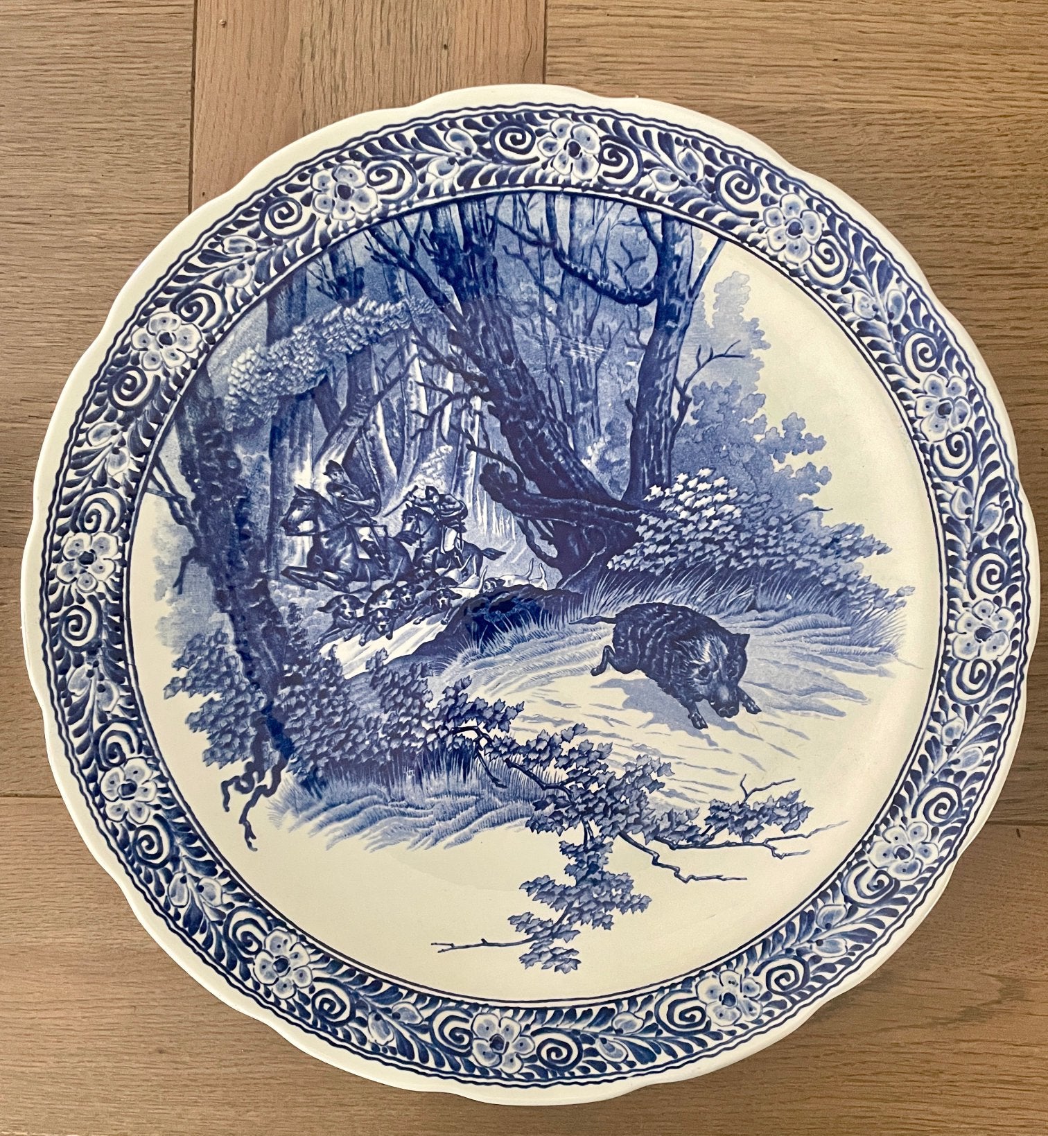 Groot antiek Delfts blauw wand jachtbord Boch Royal Sphinx, Ophalen of Verzenden