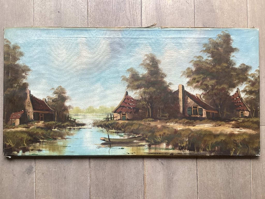 Hollands Landschap – Olieverfschilderij Arie Boers, Antiek en Kunst, Kunst | Schilderijen | Klassiek, Landschap, Nederlandse school