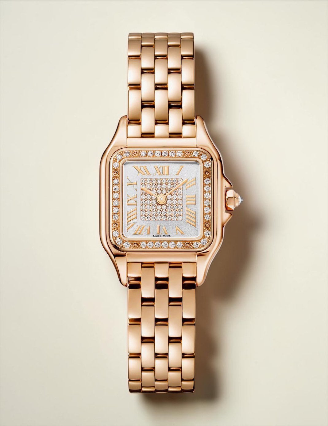 Cartier Panthere 18K Rose Factory Diamanten - Pavé Dial, Ophalen of Verzenden, Zo goed als nieuw, Goud, Overige merken