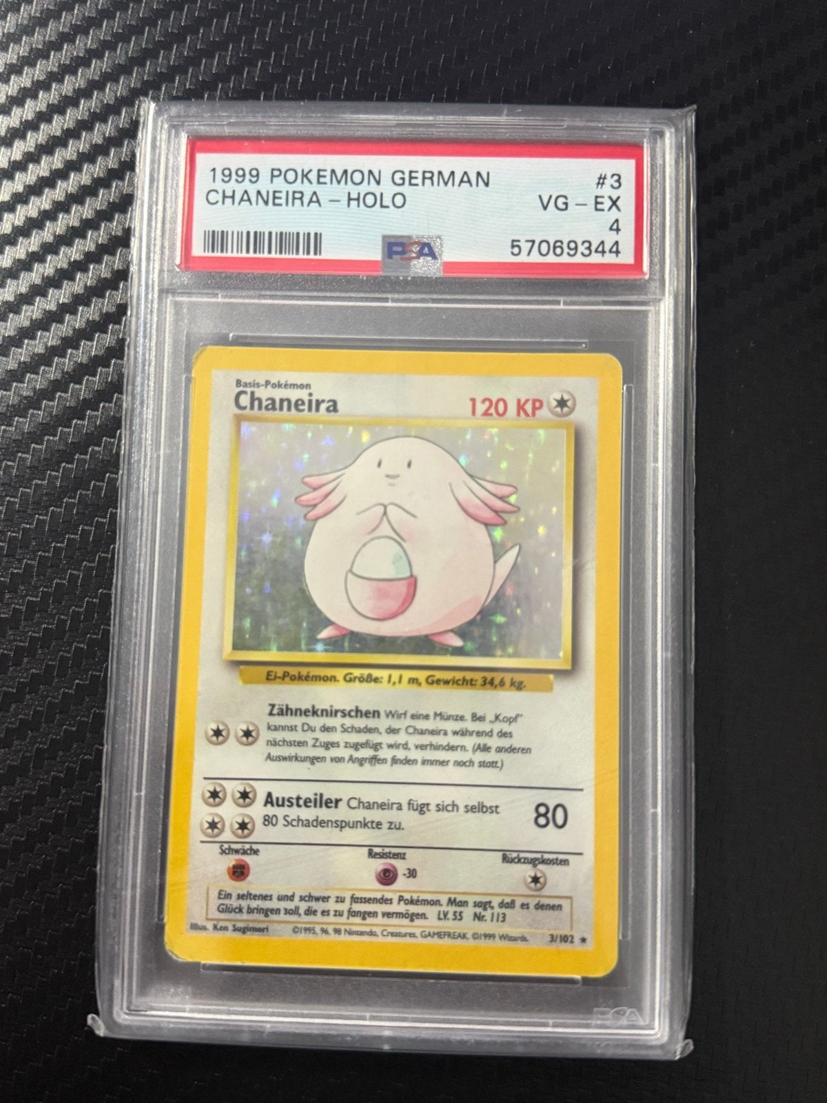 1999 Pokémon Duitse Chaneira Holo PSA 4 VG-EX, Ophalen of Verzenden, Gebruikt, Losse kaart, Foil