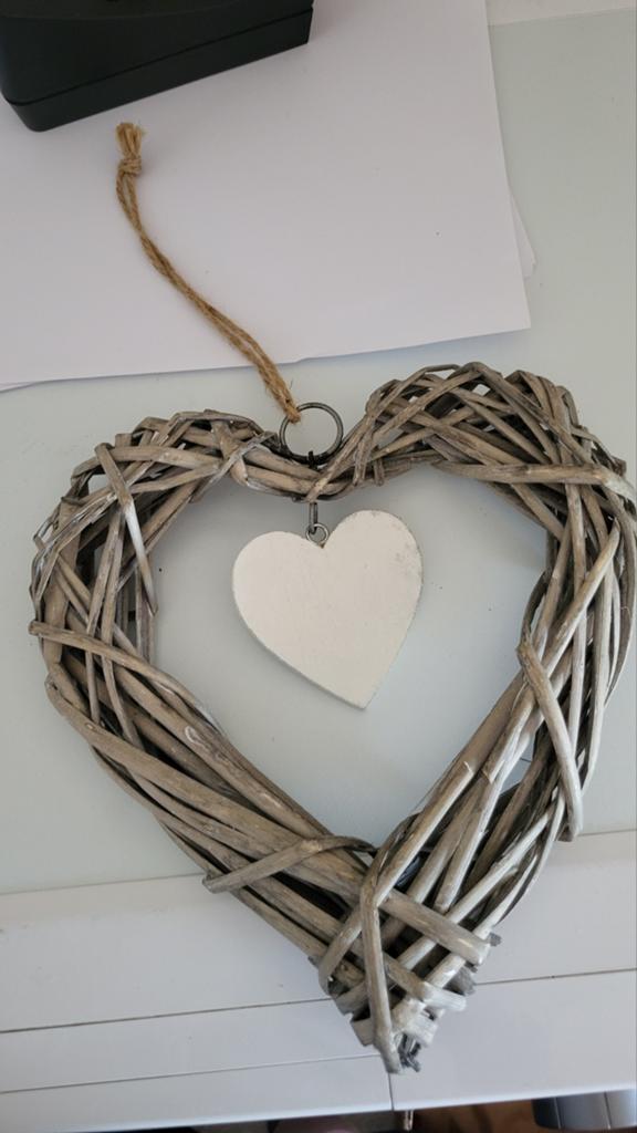 Decoratieve Wilgen Hart Hanger met Wit Hartje, Hout, Ophalen of Verzenden, Grijs, Landelijk
