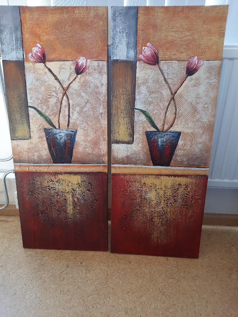 Prachtige tweeluik: moderne Abstracte Bloemen -Canvas, Ophalen, Minder dan 50 cm, Zo goed als nieuw, Schilderij