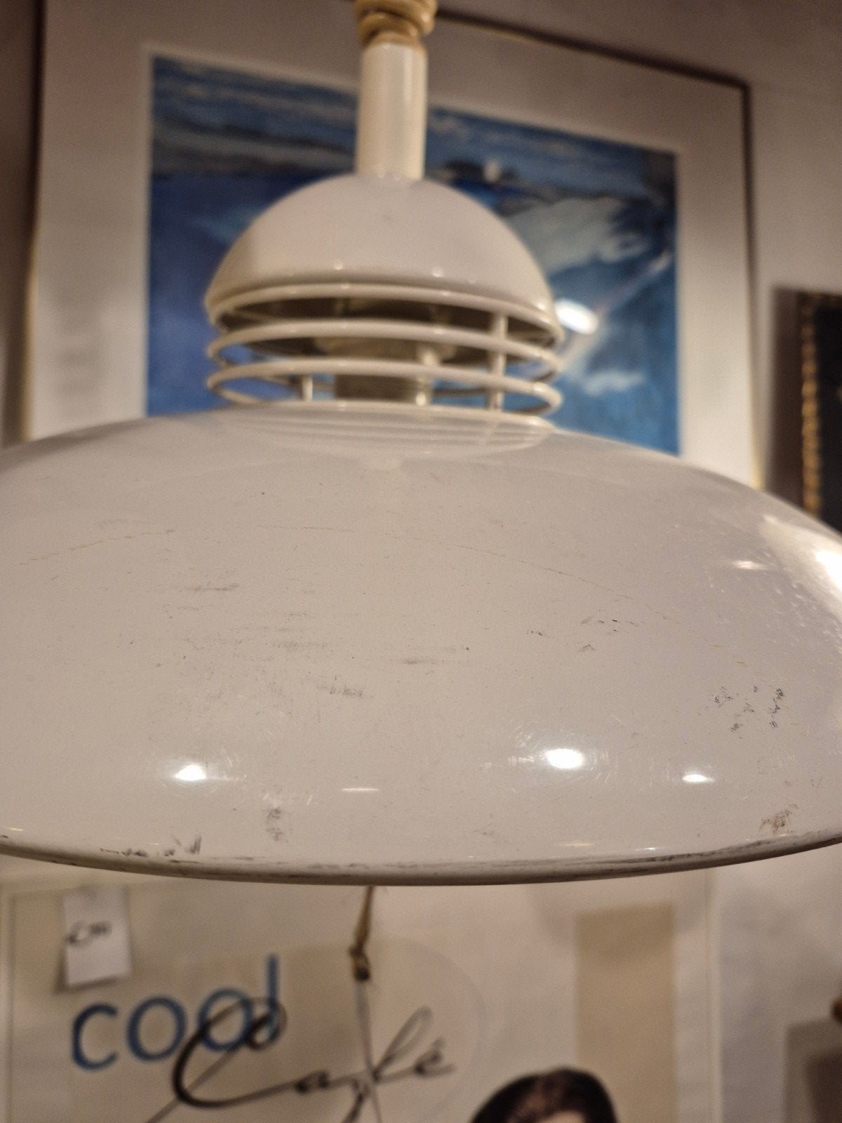 Vintage Witte Hanglamp met Spiraal Snoer - Jaren '70 Stijl, Gebruikt, Vintage, Jaren '70, Retro, Ophalen of Verzenden, Metaal