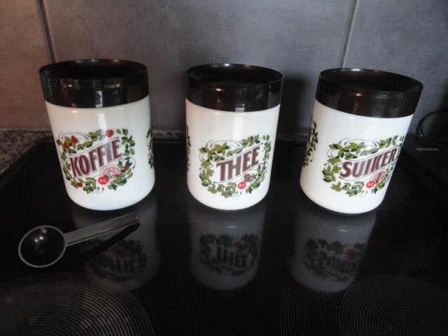 Glazen Opbergpotten Voor Koffie, Thee En Suiker, Verzenden, Zo goed als nieuw