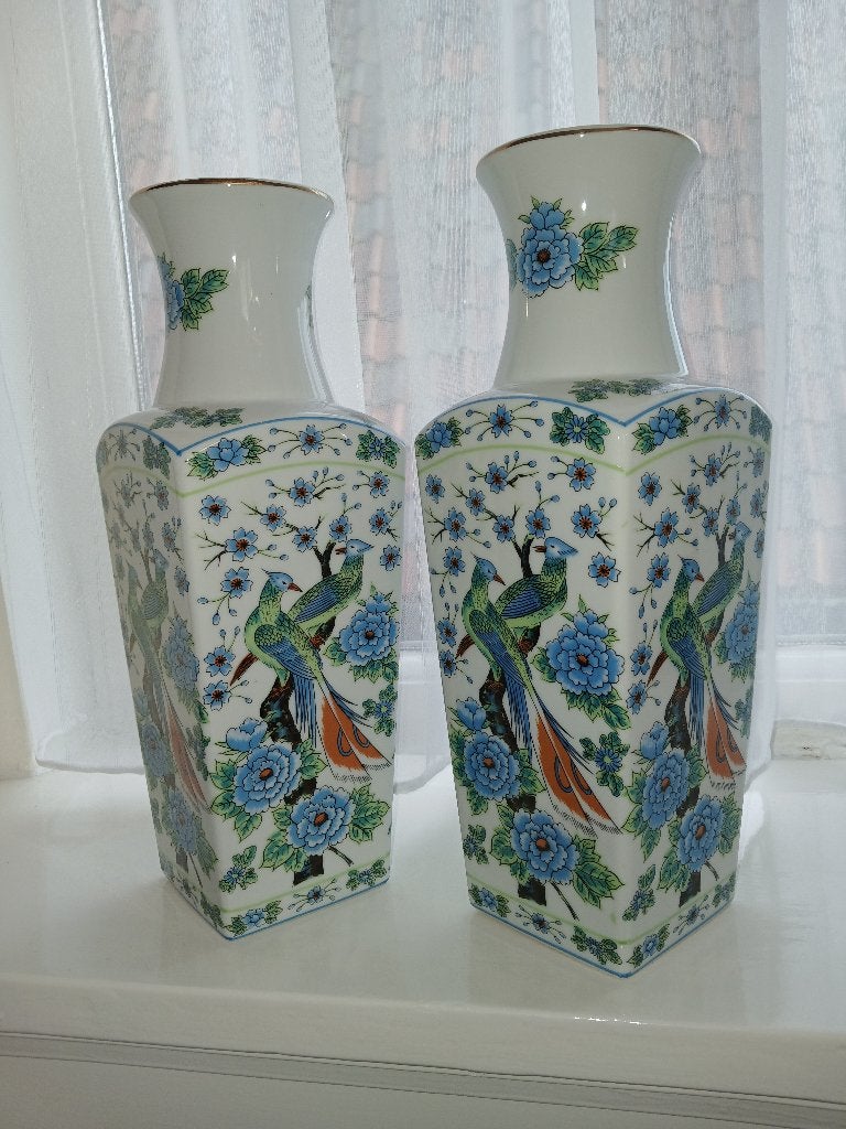 SET Porseleinen Imari vazen - Vintage jaren 70-80, 31 cm, Gebruikt, Wit, Ophalen of Verzenden