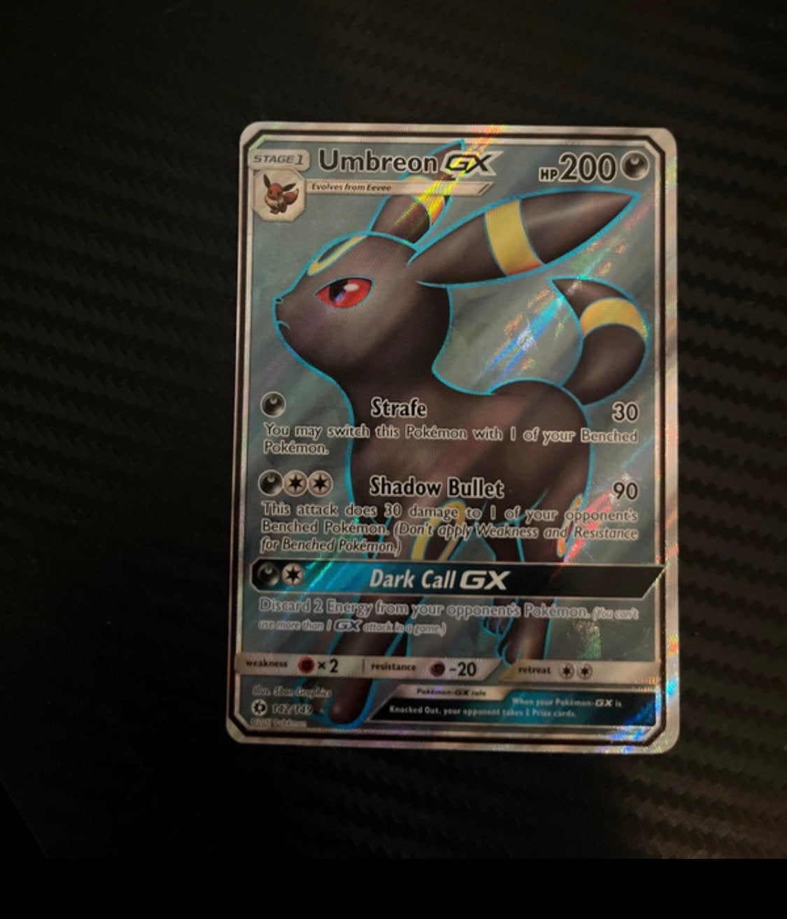 Umbreon GX Pokémon Kaart, Ophalen of Verzenden, Zo goed als nieuw, Losse kaart, Foil