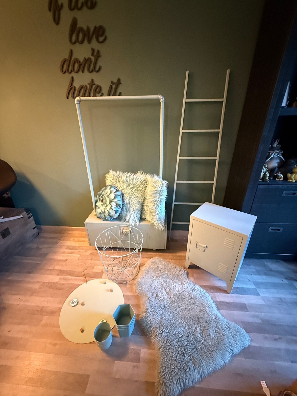 Mintgroene decoratie set voor kinder- of tienerkamer, Ophalen, Gebruikt, Kleed of Kussen, Inclusief kussen