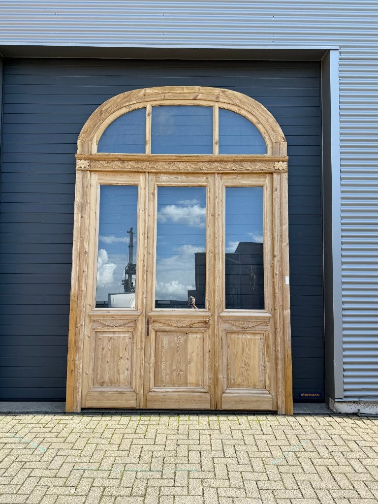 Antieke 4-slag oranjerie deur met grote boog als bovenlicht, Ophalen of Verzenden, Zo goed als nieuw, Hout