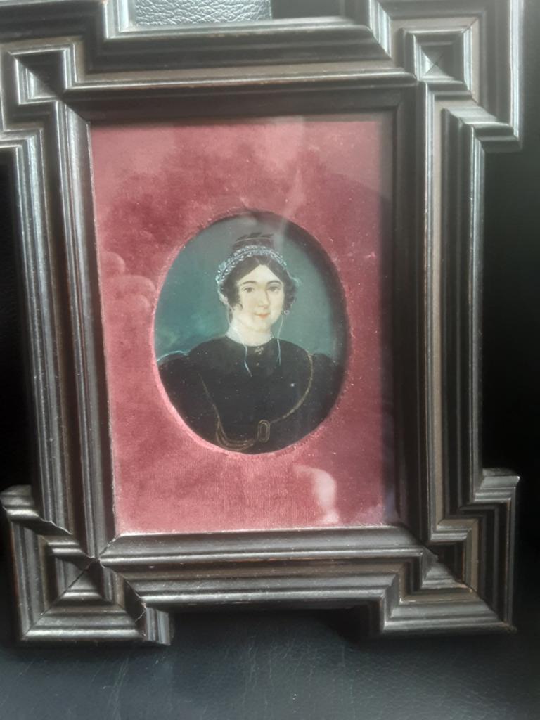 Antiek Miniatuur Portret Schilderij in Houten Lijst, Antiek en Kunst, Kunst | Schilderijen | Klassiek, Ophalen of Verzenden