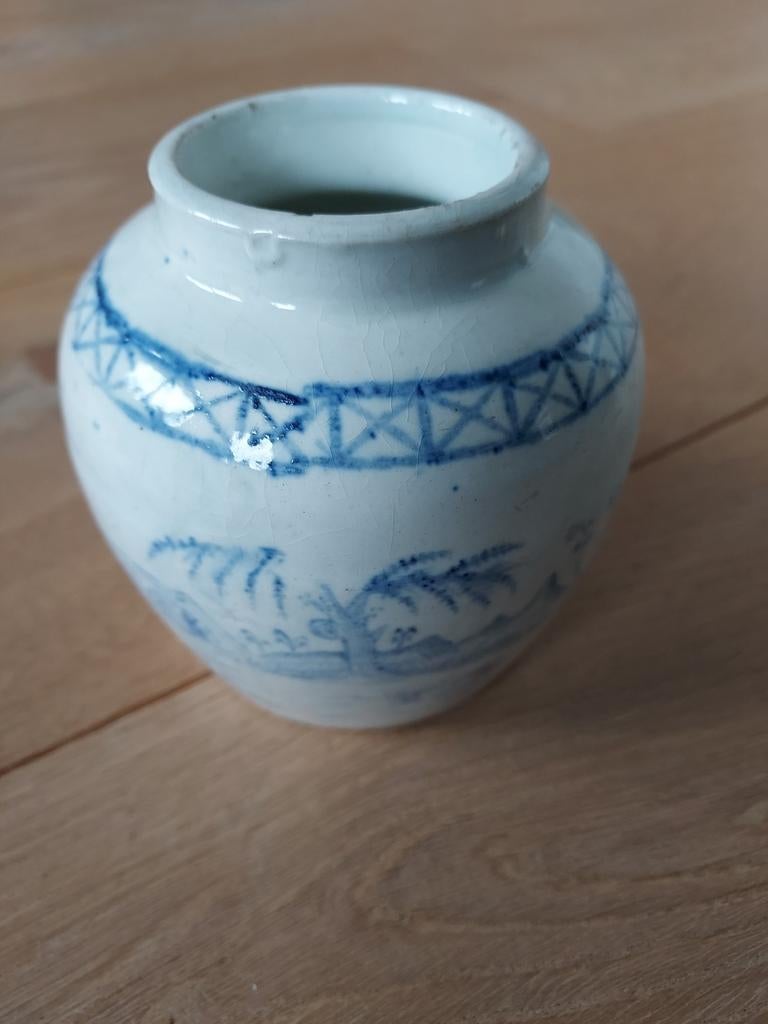 Antieke Chinees blauw-witte gemberpot, 19e eeuw/Ming-stijl, Ophalen of Verzenden