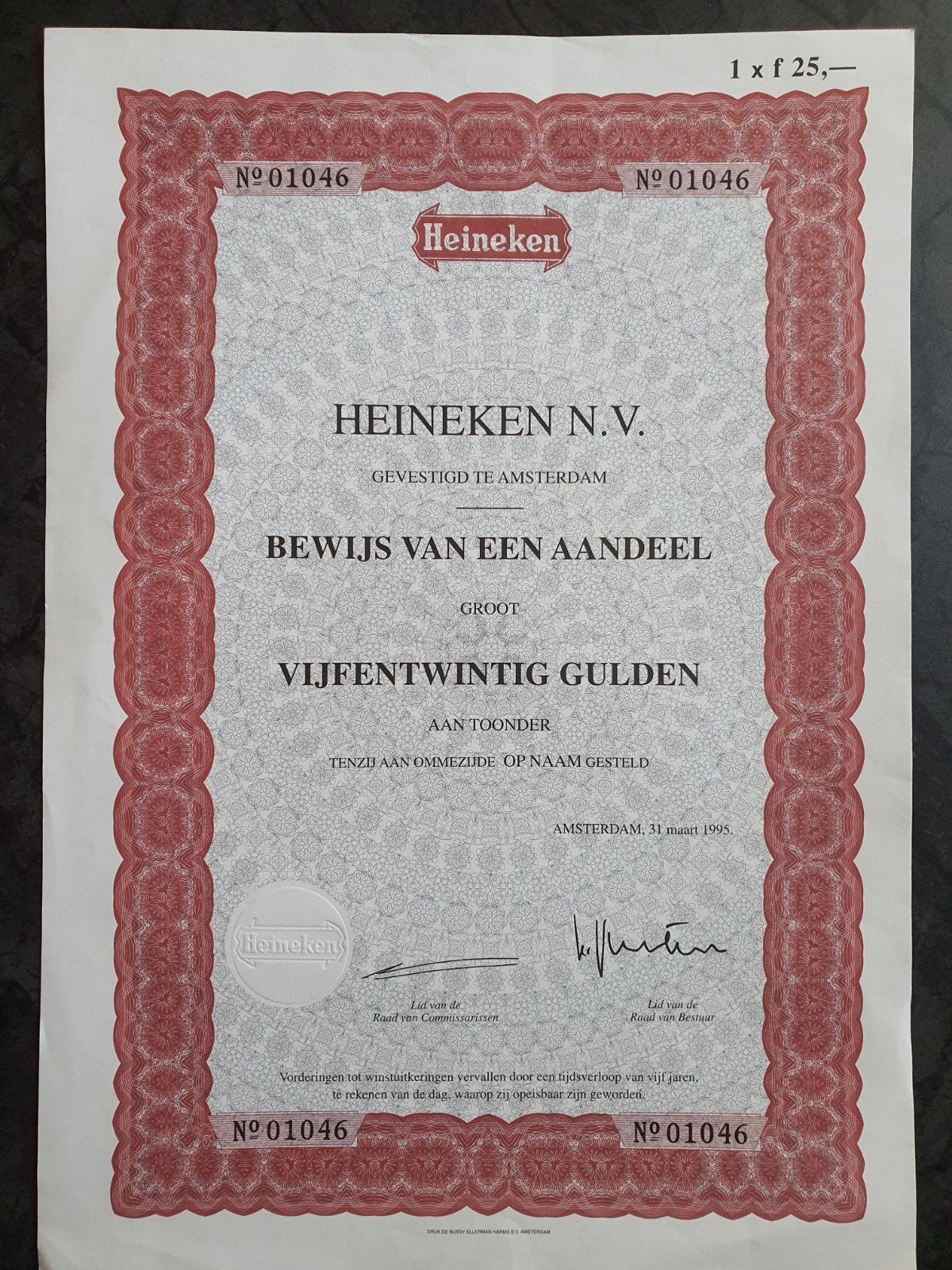 Aandeel Heineken, Ophalen