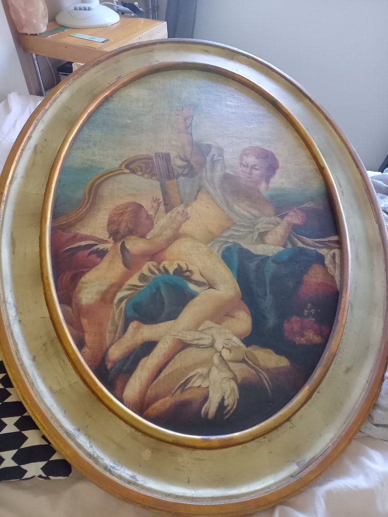 Ovaal Religieus Schilderij - Klassieke Voorstelling, Doek, Portret of Personen, Ophalen of Verzenden, Olieverf