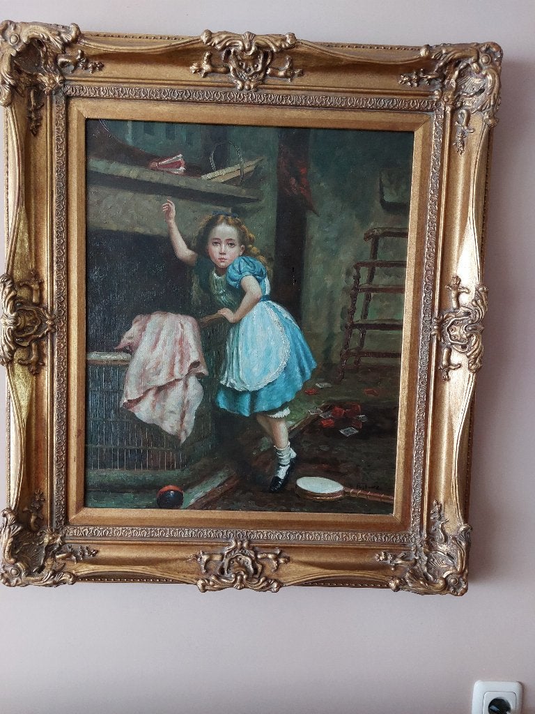 Mooi schilderij met goudkleurige barok lijst, Antiek en Kunst, Kunst | Schilderijen | Klassiek, Ophalen, Klassiek, Olieverf, Doek