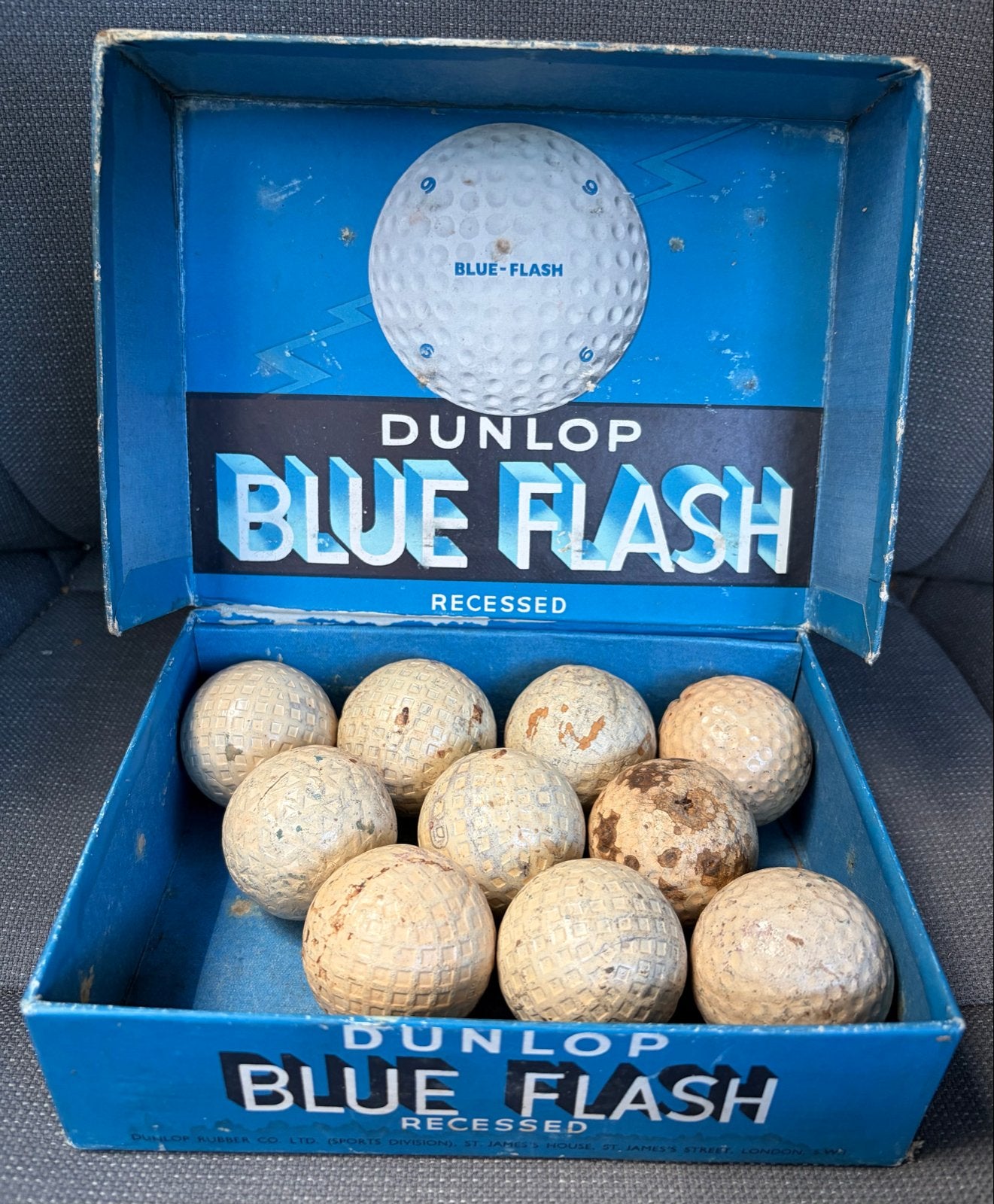 Zeldzame Dunlop Blue Flash golfballen (1920/1930) met doos, Ophalen, Gebruikt, Bal(len), Overige merken