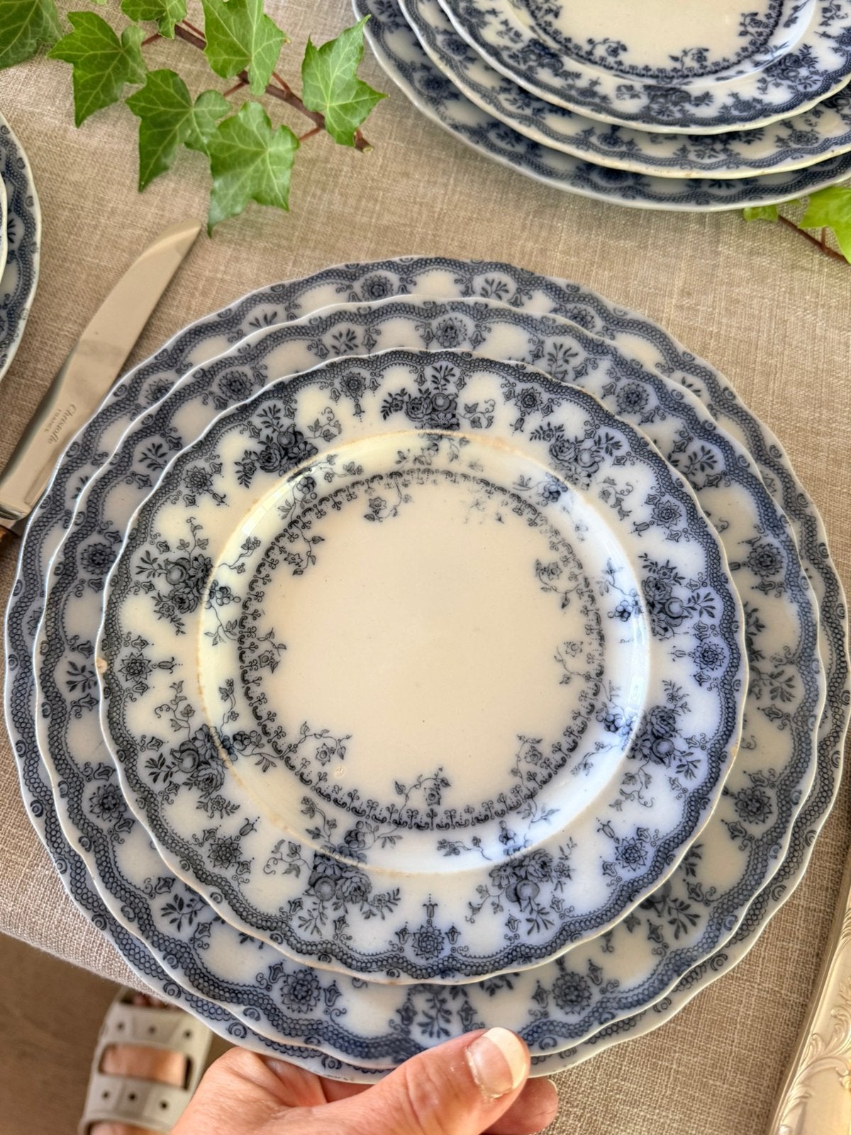 Foto 5 van Furnivals Medina 1898 antiek blue servies 11 pers izgst