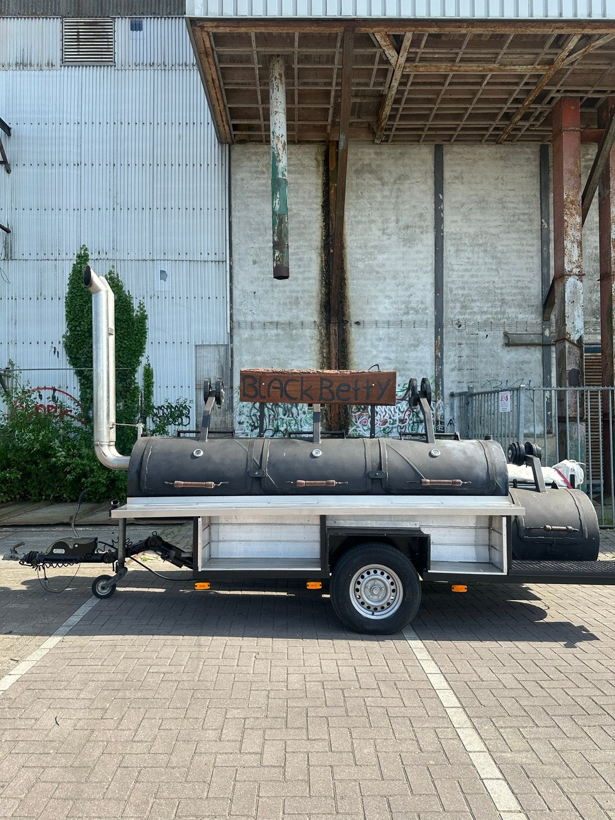 offset smoker 'Black Betty' te huur eyecatcher barbecue bbq, Ophalen, Gebruikt