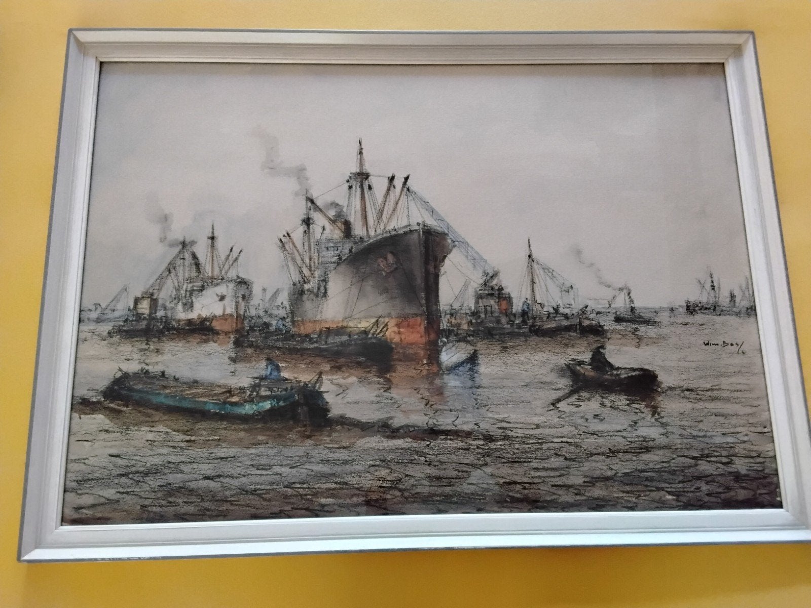 wim bos, havengezicht Rotterdem, Antiek en Kunst, Ophalen