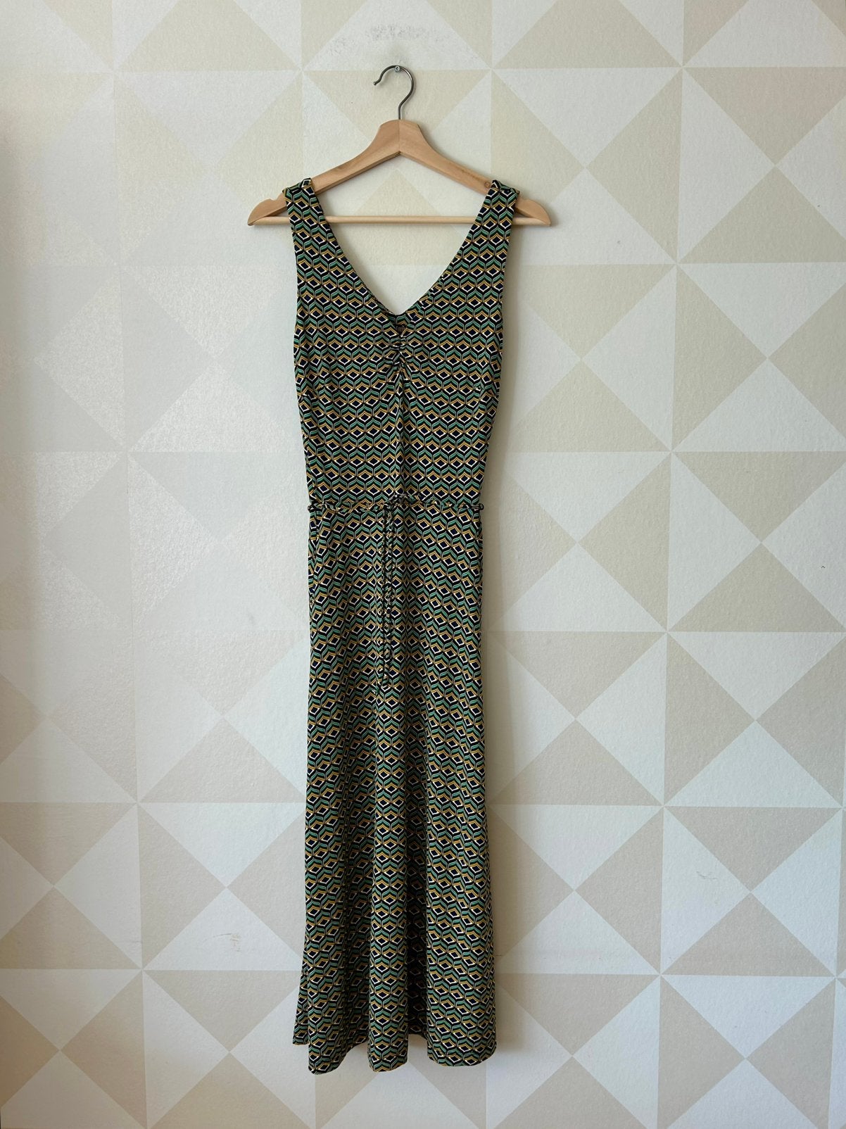 King Louie Dress jurk maxi waaier groen XS/34 zgan, Ophalen of Verzenden, Zo goed als nieuw, King Louie, Maat 34 (XS) of kleiner