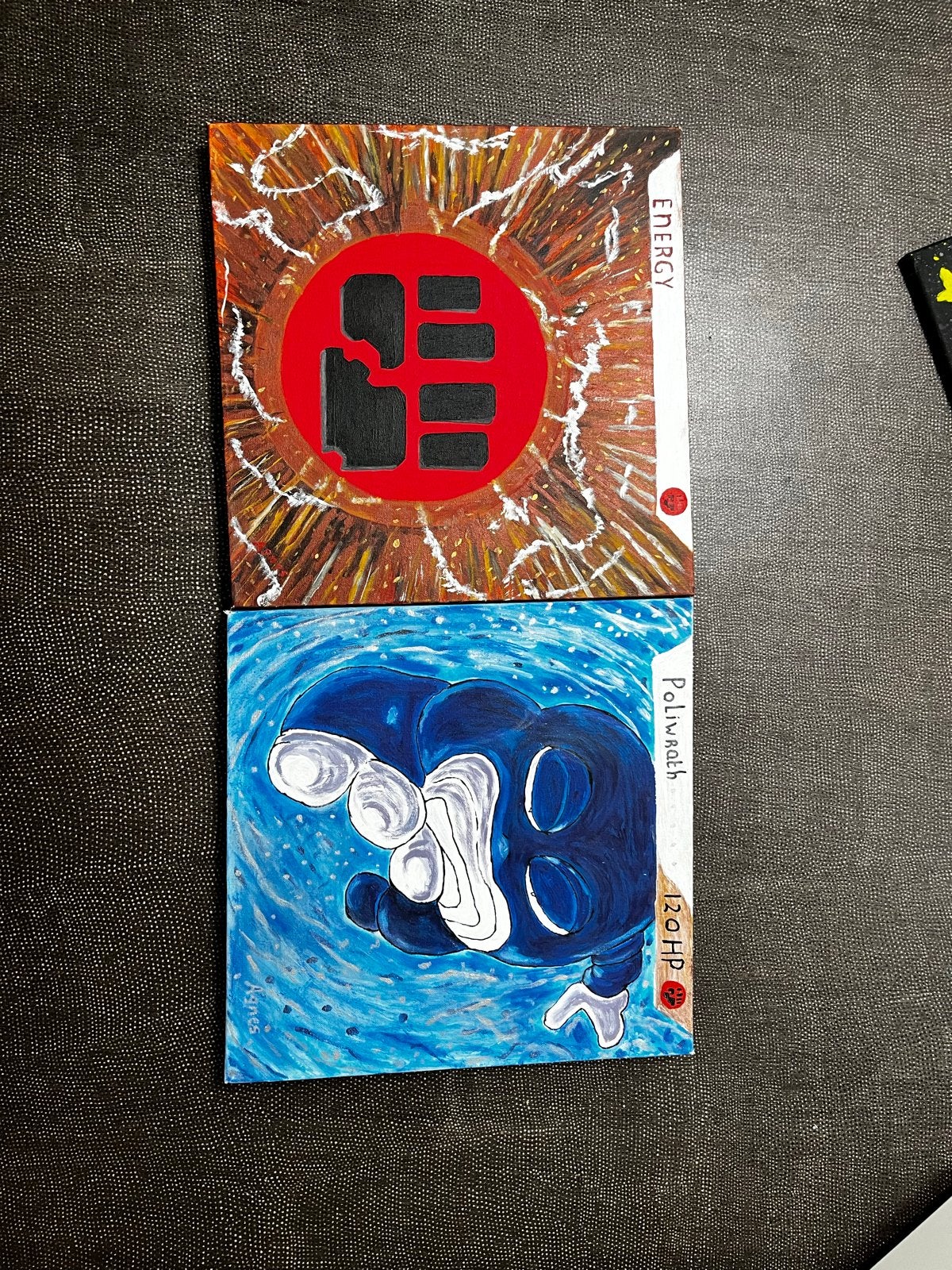 Handgemaakte Pokémon kaarten schilderij: Energy en Poliwrath, Ophalen, Zo goed als nieuw, Losse kaart