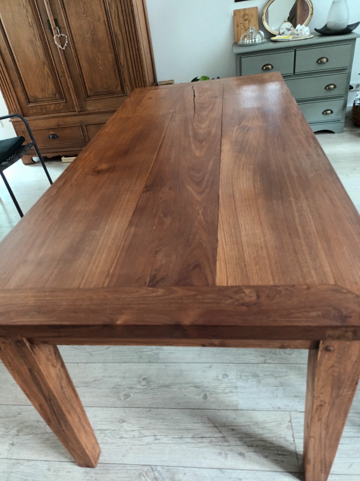 Zware massief houten eettafel 200x90 cm, Ophalen, Gebruikt, Teakhout, 50 tot 100 cm