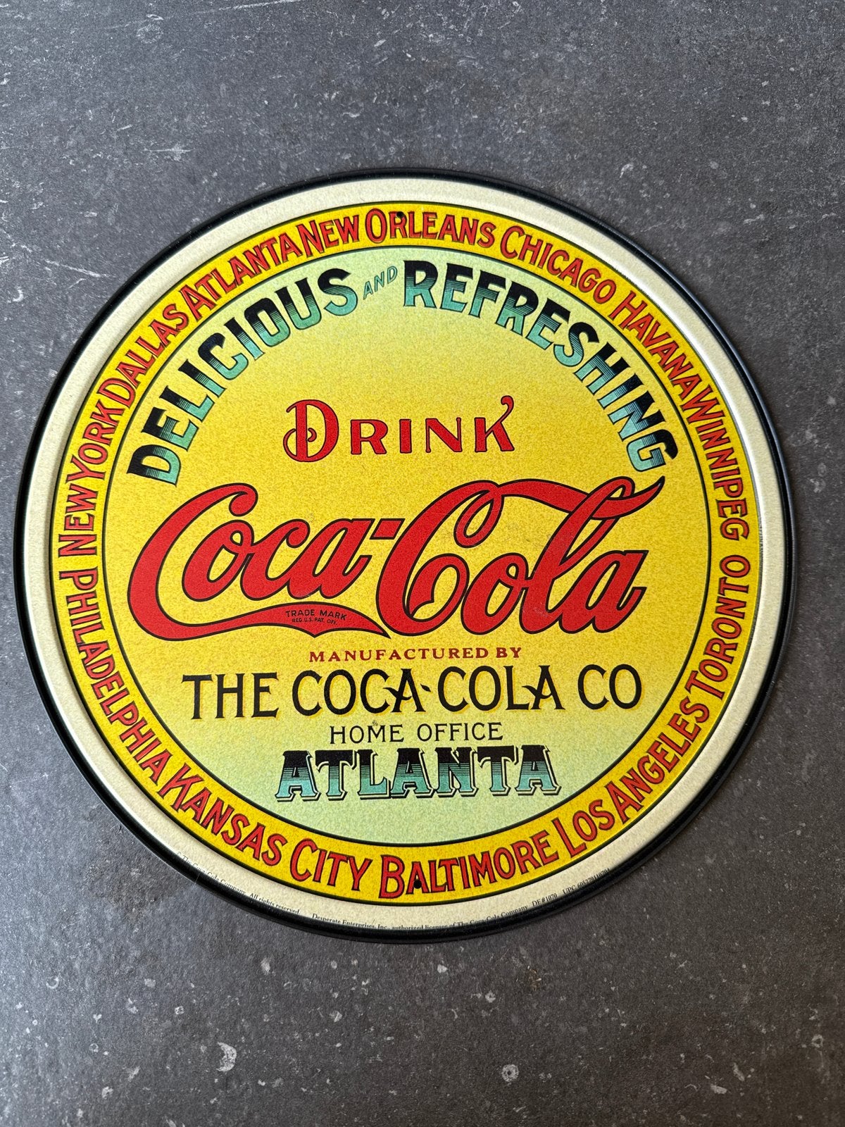 Vintage Coca-Cola metalen wandbord - Atlanta, Antiek en Kunst, Ophalen