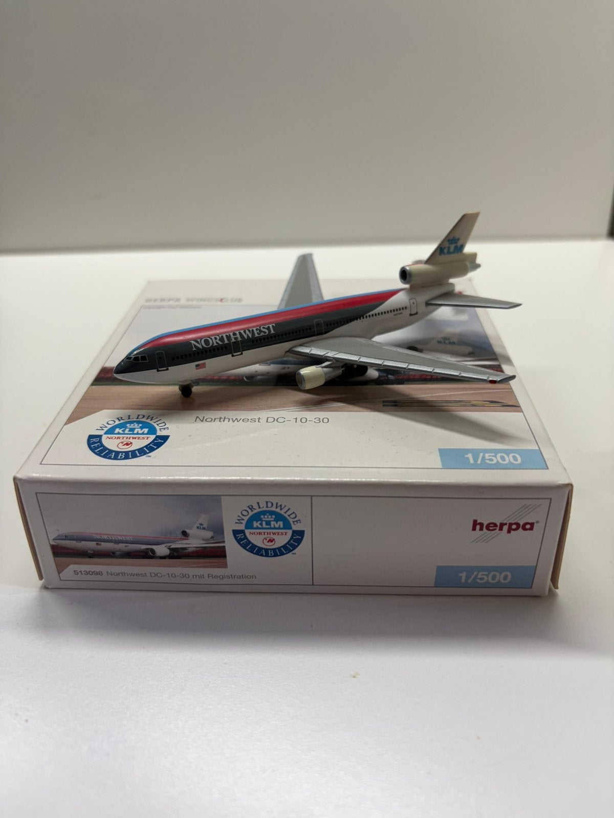 Herpa 1:500 KLM x Northwest DC-10, Ophalen of Verzenden, Zo goed als nieuw, Schaalmodel