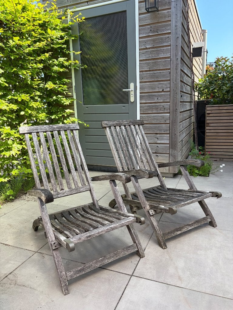 Teak houten ligstoelen/loungestoelen, Ophalen, Gebruikt, Teakhout, Verstelbaar