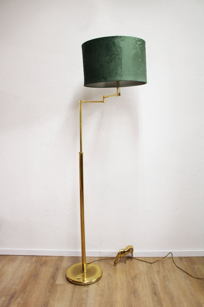 Goudkleurig vloerlamp met groene kap. Vintage lamp, Ophalen, O, O, Overige materialen