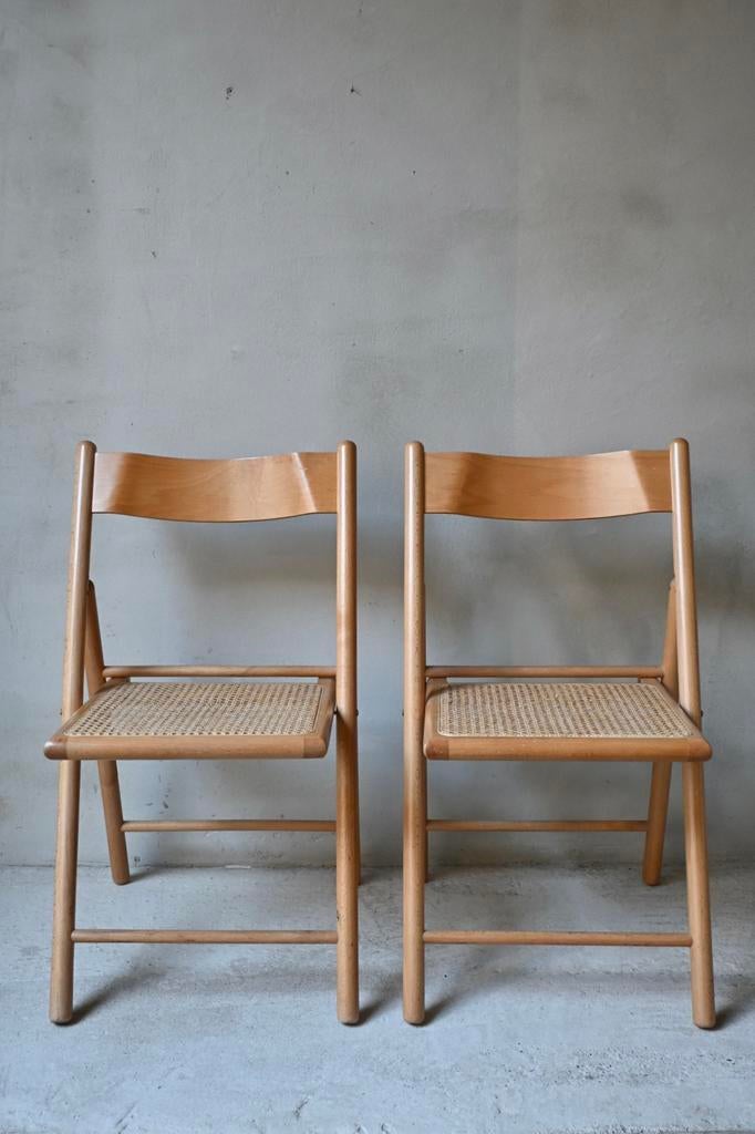 Set vintage klapstoelen rotan webbing, Habitat, Huis en Inrichting, Stoelen, Ophalen, Habitat, Twee, Bruin