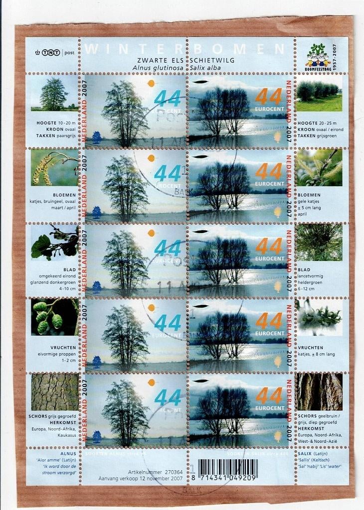 blokje Winterbomen 2007, Ophalen of Verzenden, Na 1940, Gestempeld