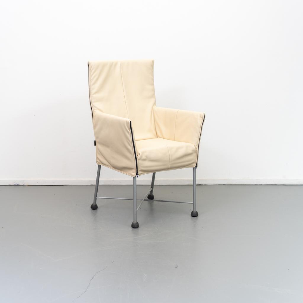 6 Montis Chaplin stoelen crème wit leder - rvs/dop, Niet ingevuld, Niet ingevuld, Ophalen of Verzenden, Zo goed als nieuw