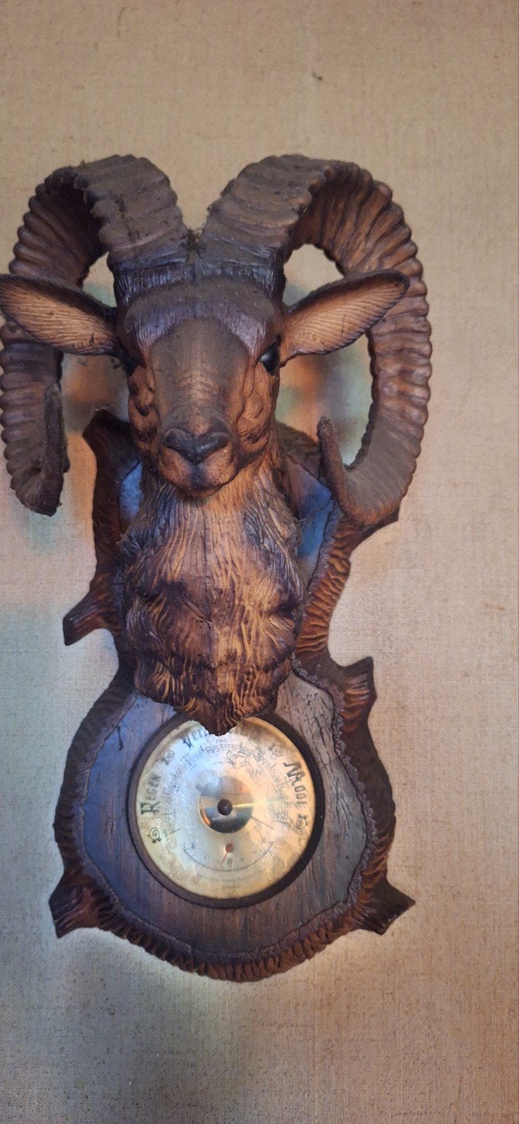 barometer ram bok hert vintage kitsch weerstation, Ophalen of Verzenden, Gebruikt, Barometer