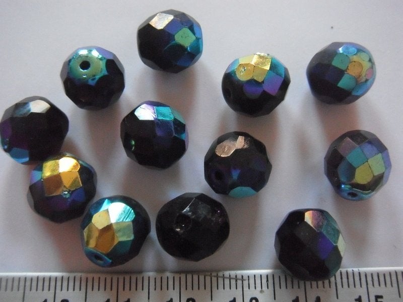 12 glas facet kralen 10mm. zwart AB, Ophalen of Verzenden, Nieuw, Kraal