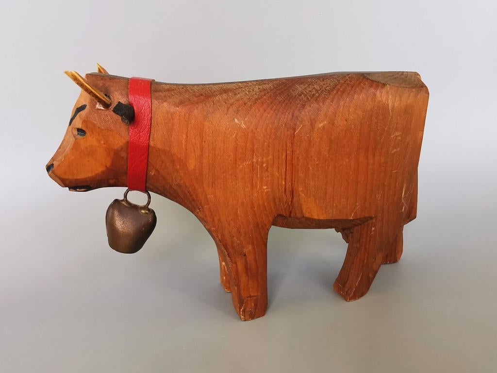Black Forest vintage beeld houten koe, Verzenden