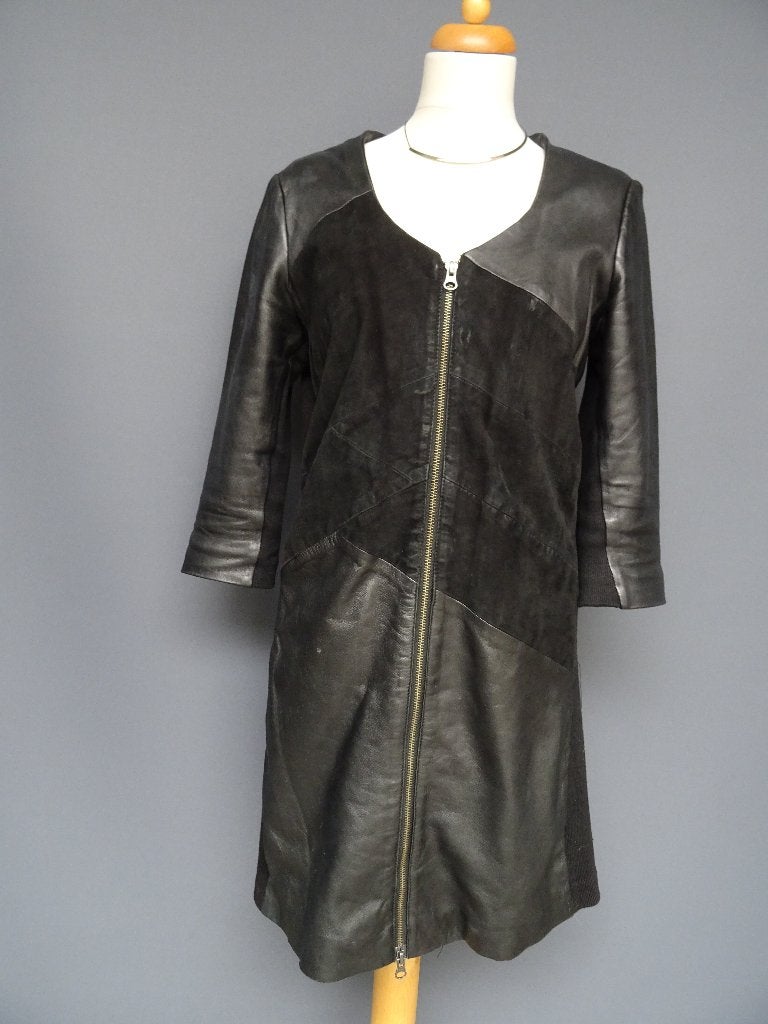 MISSION BLUE maat XL, echt leren jurk/jas., MISSION BLUE, Zwart, Maat 46/48 (XL) of groter, Ophalen of Verzenden
