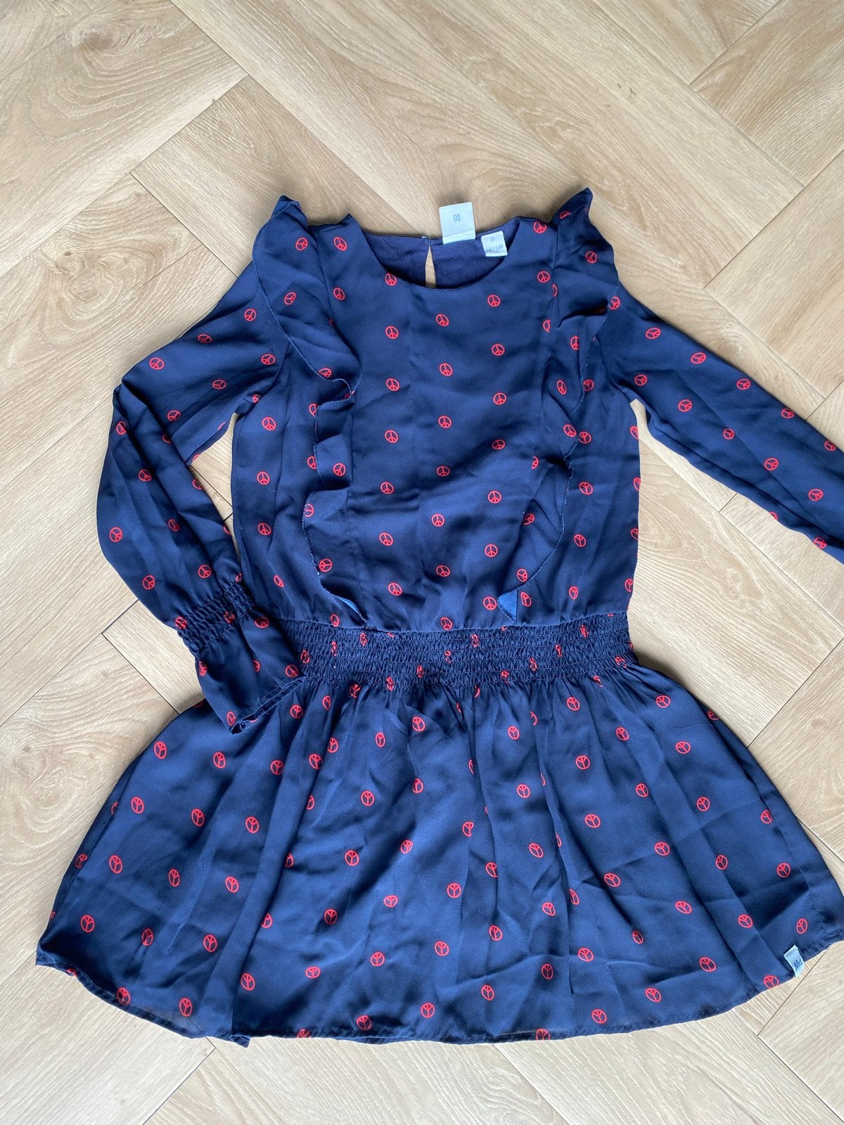 Nik & Nik Jurk Maat 140 donkerblauw met rode Peace Tekens, Kinderen en Baby's, Kinderkleding | Maat 140, Ophalen of Verzenden
