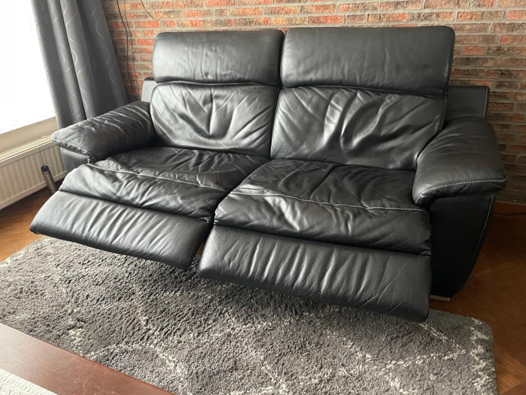 Twee/ drie zits relax bankstel, zwart, Ophalen of Verzenden, Gebruikt, Leer, Relaxbank