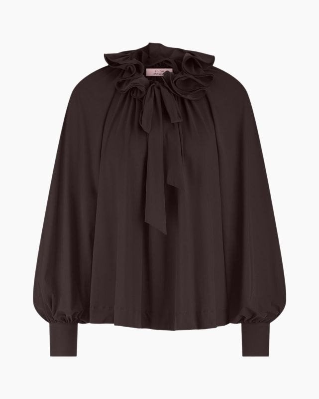 donkerbruine blouse met ruffles van Studio Anneloes, Studio Anneloes, Verzenden, Nieuw, Bruin