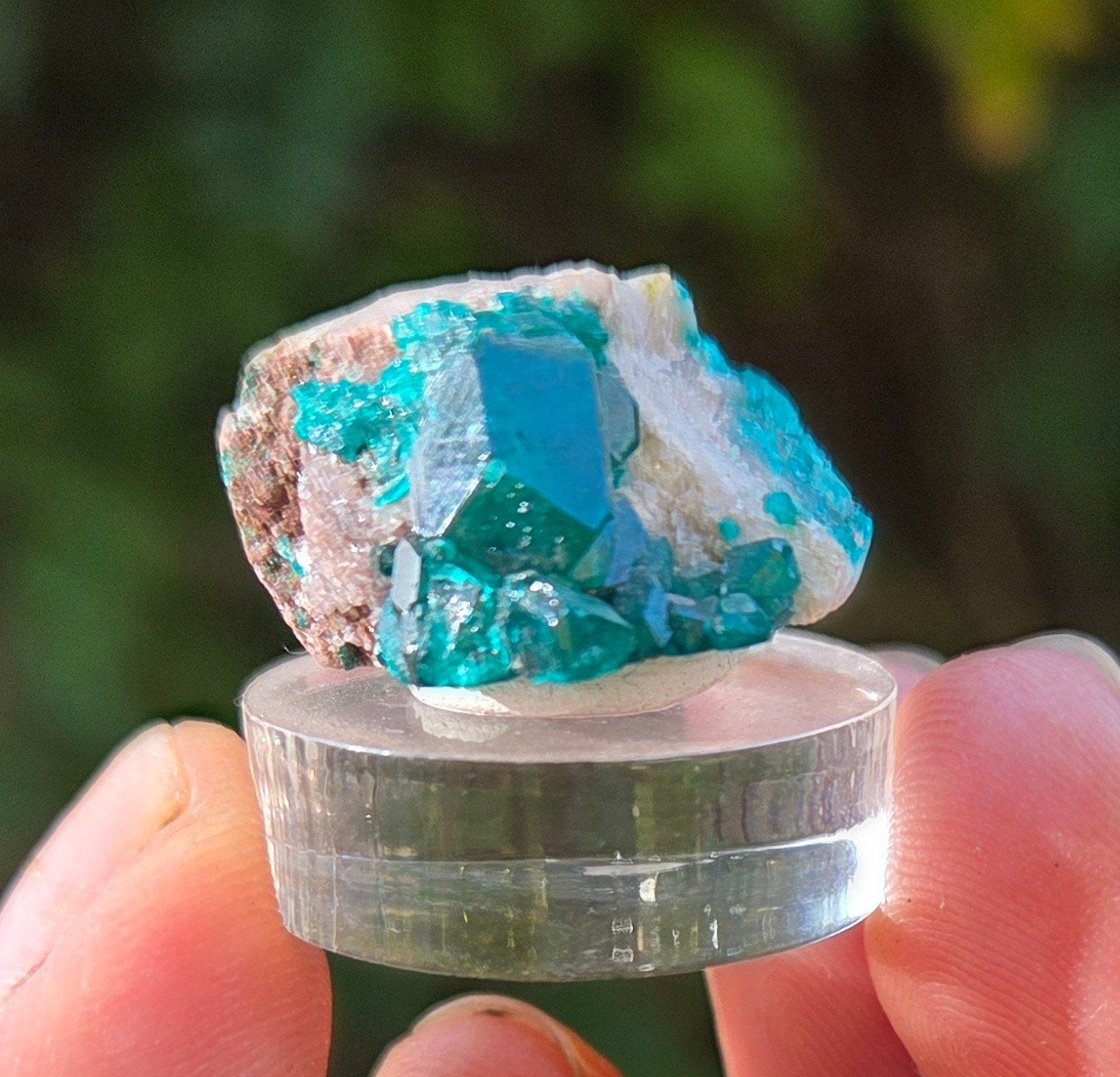 dioptaas kristal op sokkel - tsumb mijn - Namibie, Ophalen of Verzenden