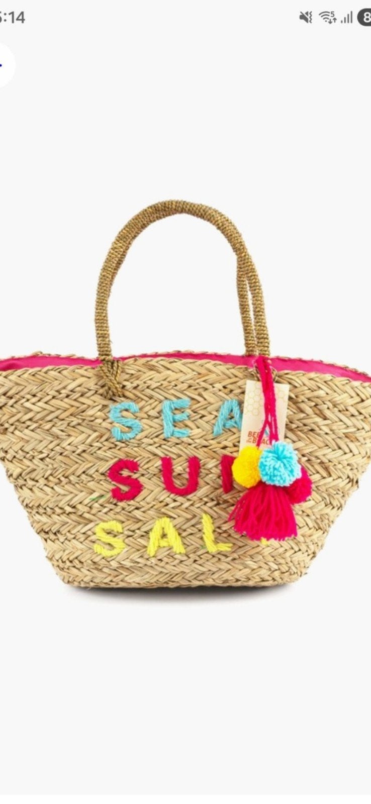 Zomerse rietenstrand tas met kleurrijke borduursels, Sieraden, Tassen en Uiterlijk, Tassen | Damestassen, Ophalen of Verzenden