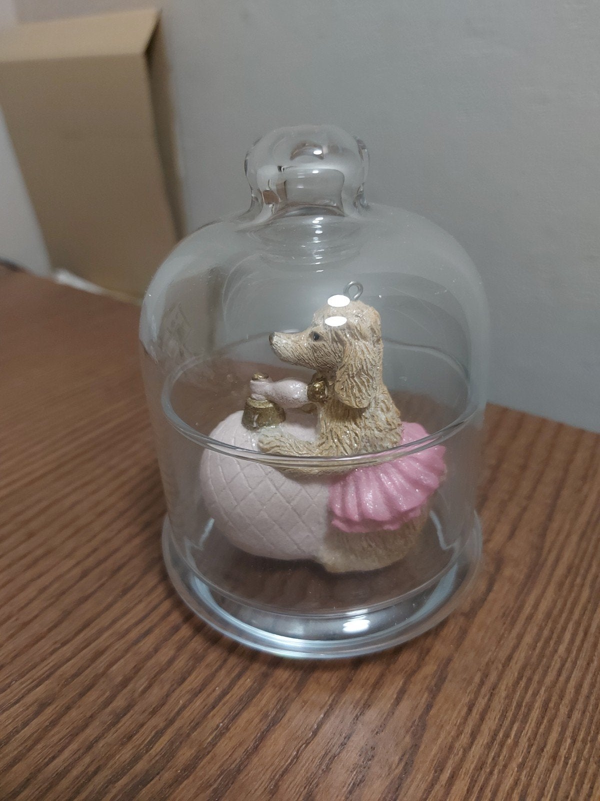 Schattige poedel in glazen stolp - decoratie, Ophalen, Overige stijlen, Roze, Zo goed als nieuw