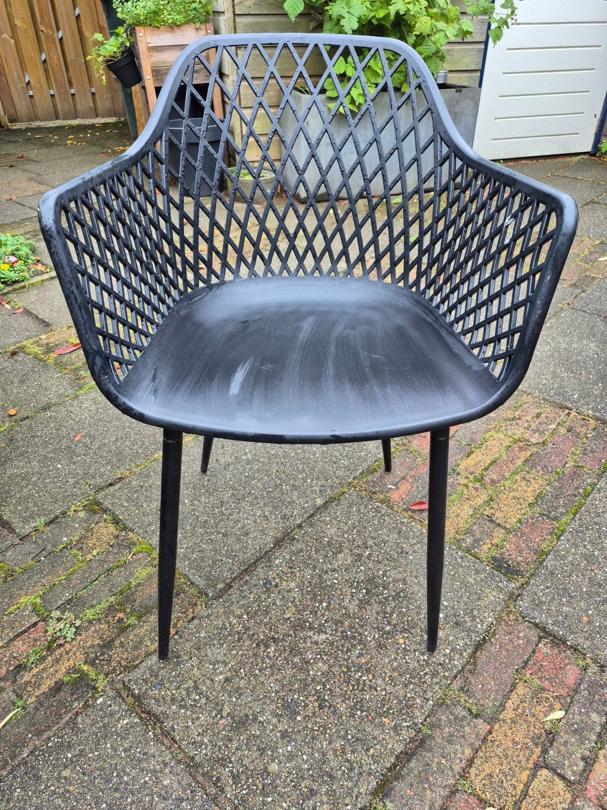 Zwarte tuinstoel met 46 cm zithoogte en verstelbare pootjes, Ophalen, Gebruikt