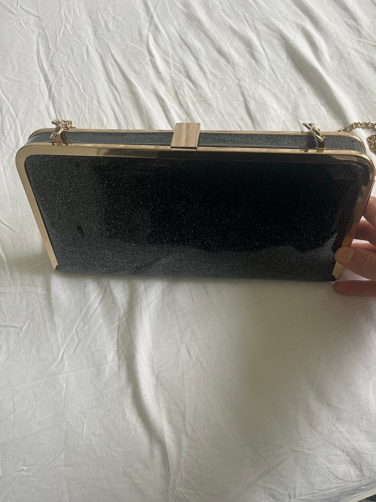Mooie zwarte glitter clutch met gouden accenten, Ophalen, Zo goed als nieuw, Zwart, Avondtasje