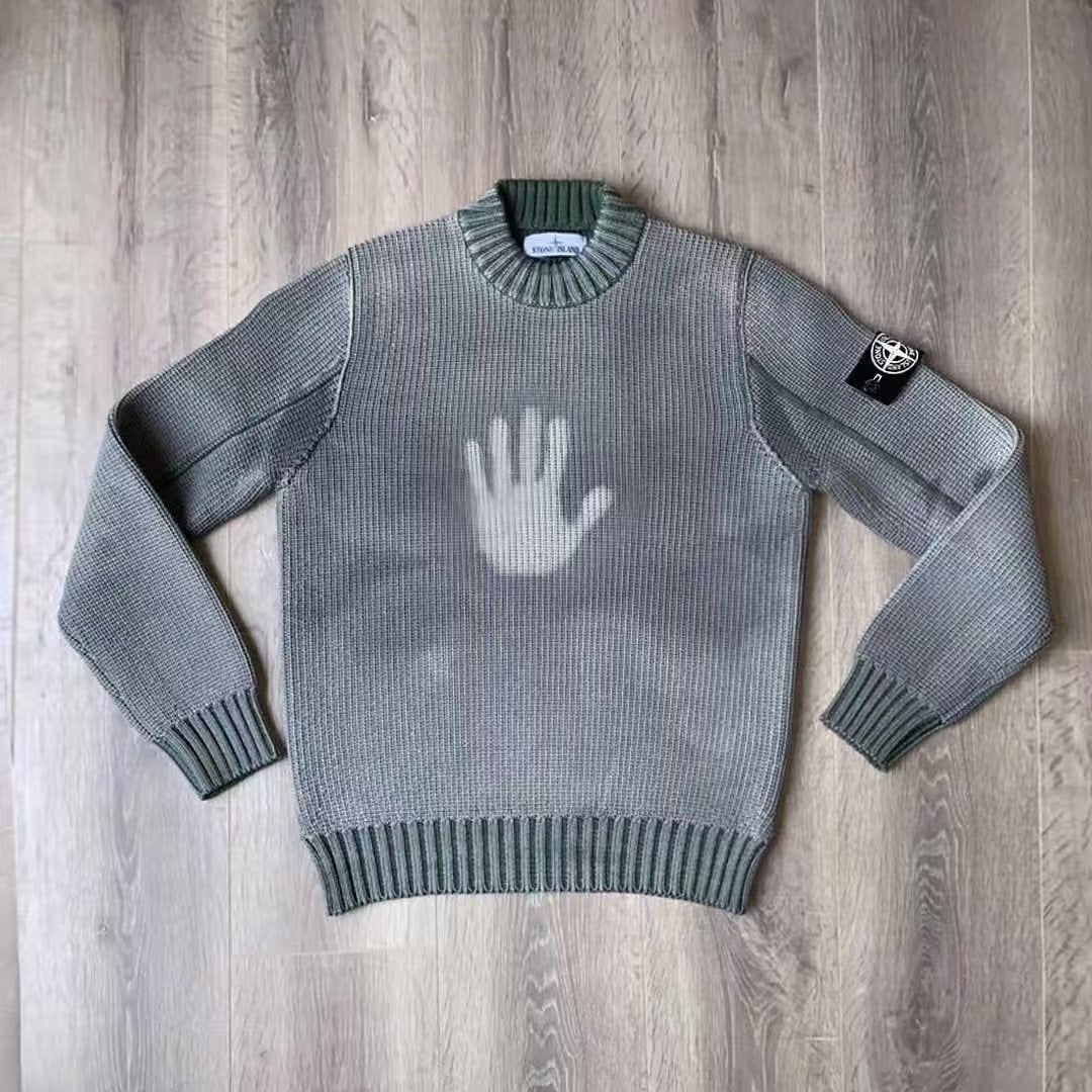 Stone Island trui met handprint - Maat L, Ophalen of Verzenden, Zo goed als nieuw, Maat 52/54 (L), Groen