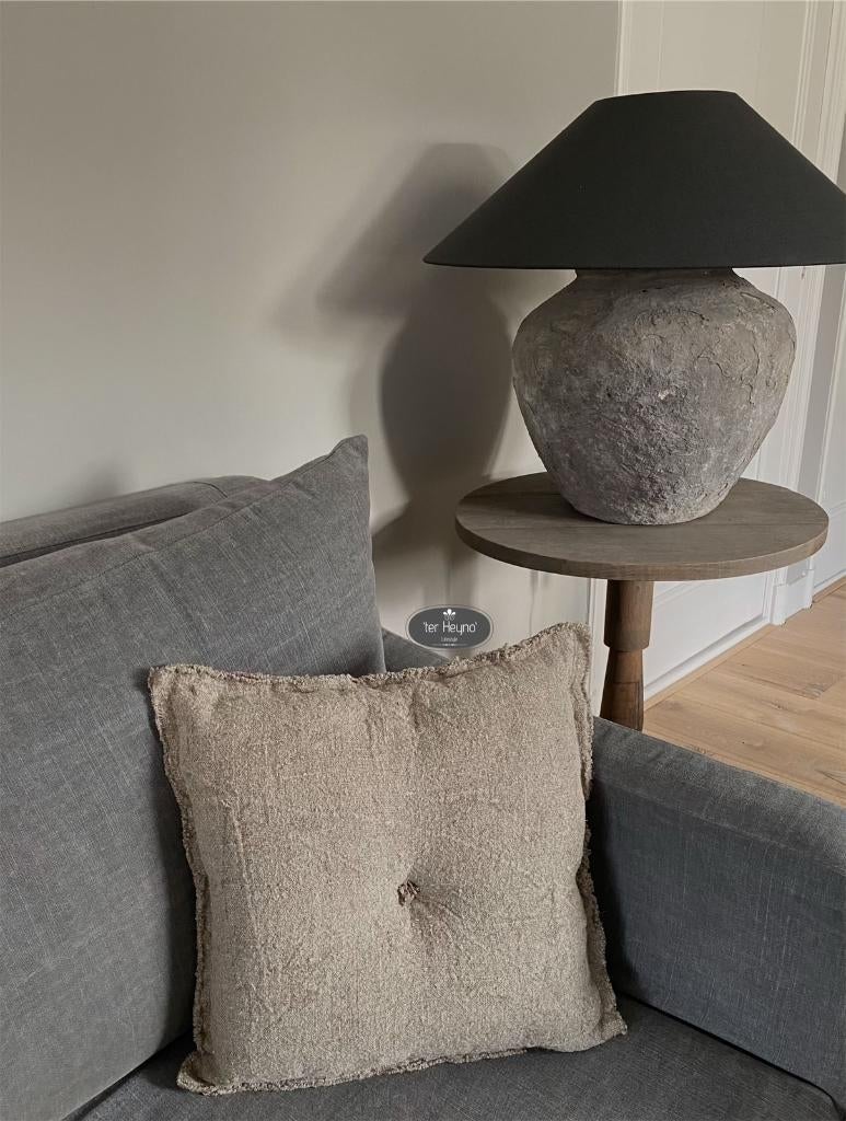 Shabby linnen kussen naturel knoop stoer sober landelijk, Verzenden, Nieuw, Overige kleuren, Vierkant