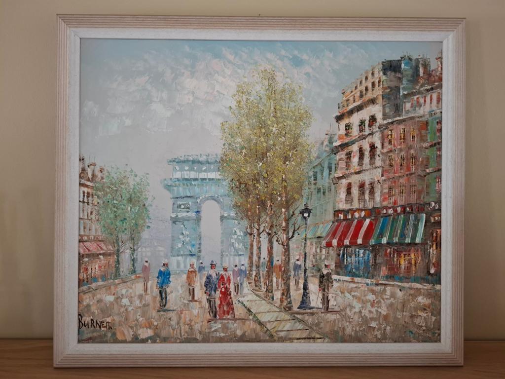 Caroline Burnett, Parijs Arc de Triomphe olieverf op doek, Ophalen of Verzenden