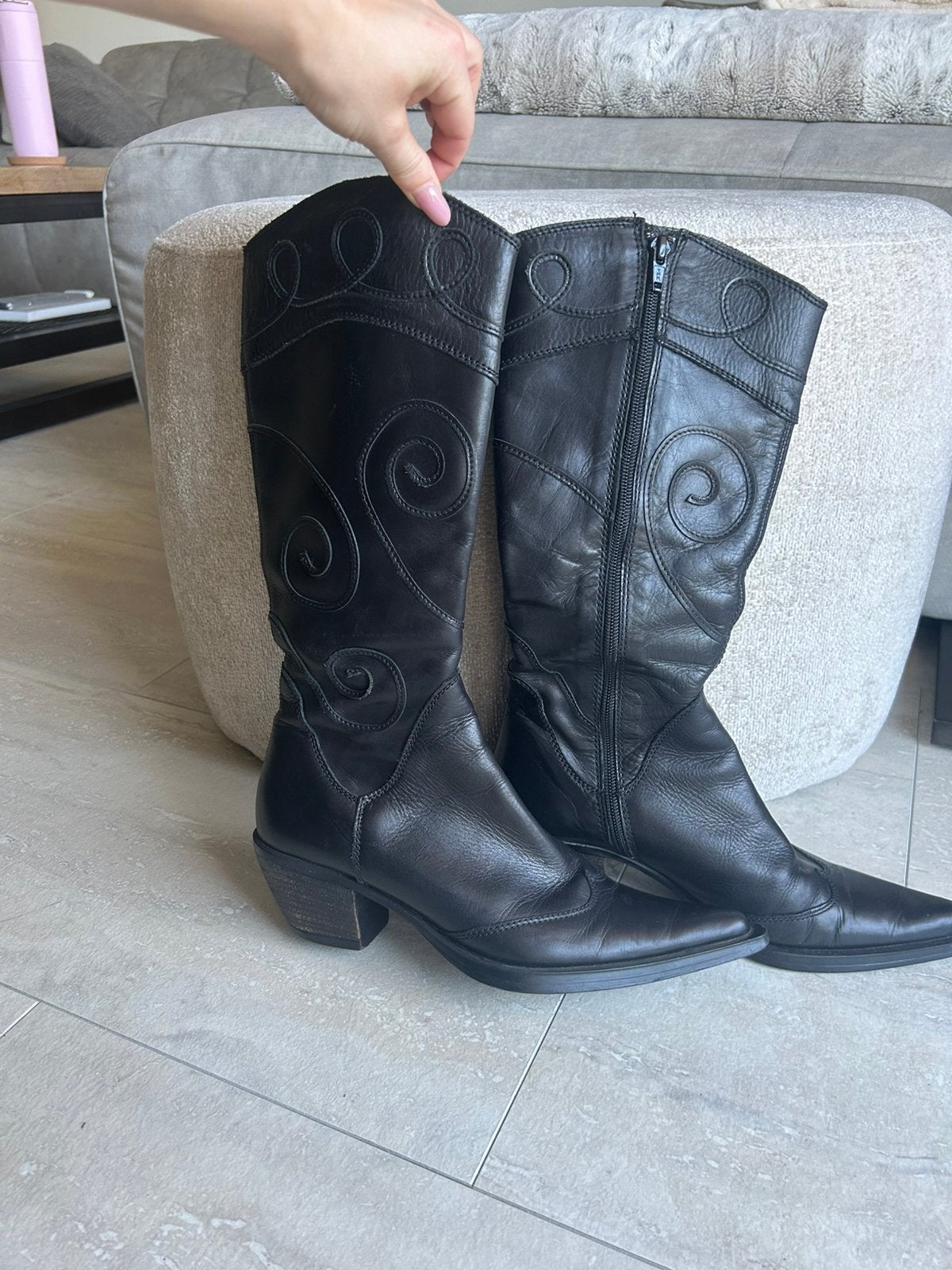 Leren cowboy laarzen 36, Ophalen of Verzenden, Zo goed als nieuw, Zwart, Hoge laarzen