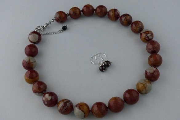 JASPIS (morena 16 mm)-GRANAAT ketting/oorhanger-set, Sieraden, Tassen en Uiterlijk, Overige kleuren, Verzenden, Nieuw, Steen of Mineraal